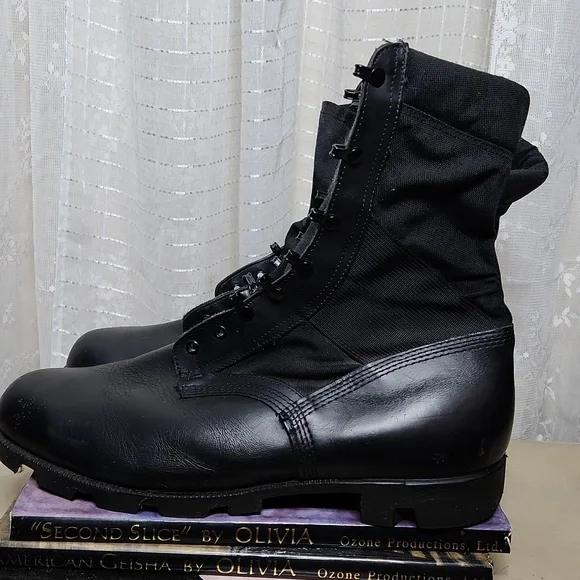 Ro-Search Men\'s Size 9R Vintage Military Jungle Boots Black Leather Olive Canvas Rothco 5080 Olive Drab GI Style Jungle Boots main image 3